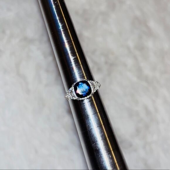 CHARMED AROMA | Sterling Silver Saphire Ring With Diamonds Size 6 - Picture 1 of 3